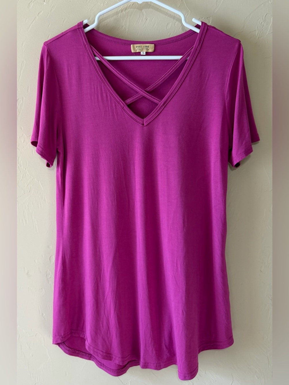 Piko 1988 Fuchsia Crisscross V-Neck Short Sleeve Top